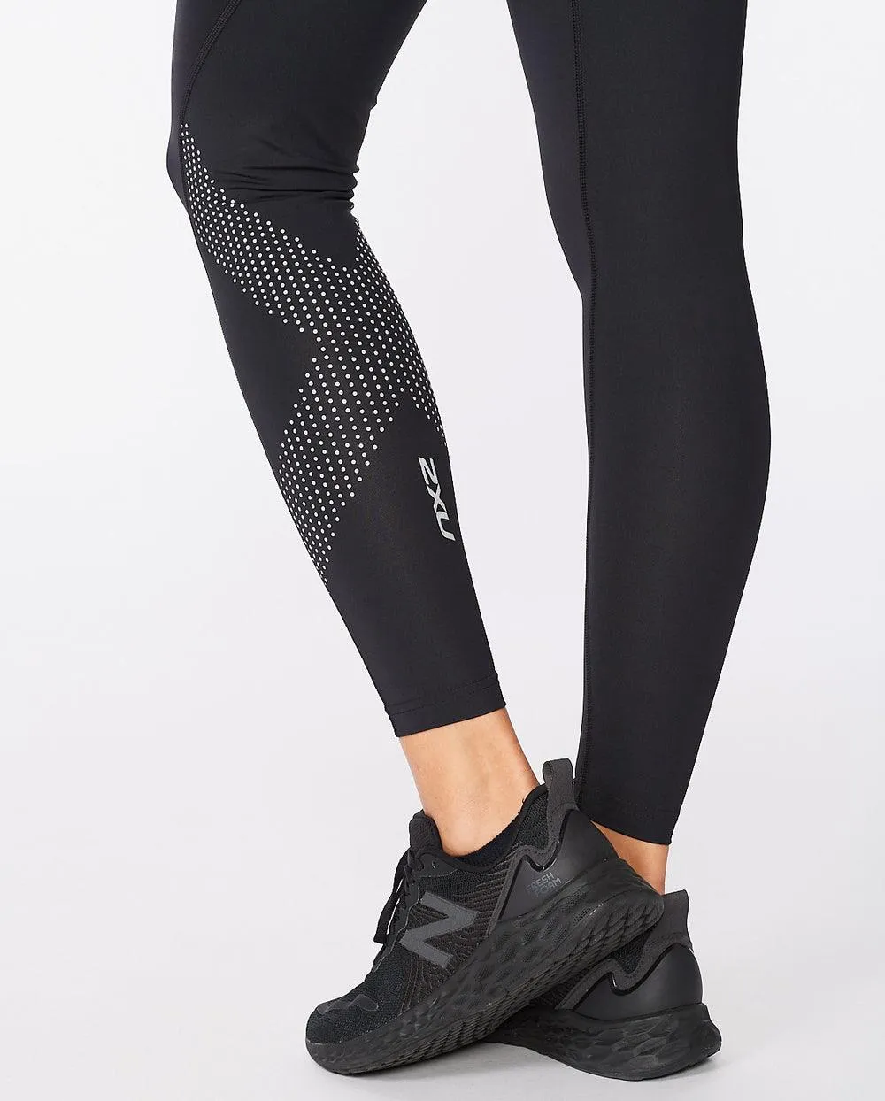 2XU Motion Mid Rise Women's Compression Tights (Black/Dotted Reflective Logo)