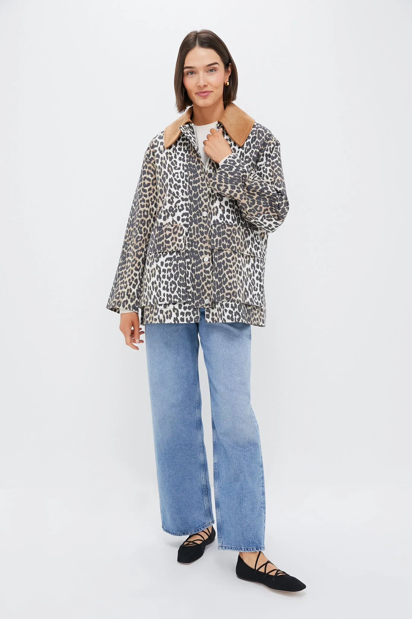 Almond Milk Printed Canvas Midi Jacket