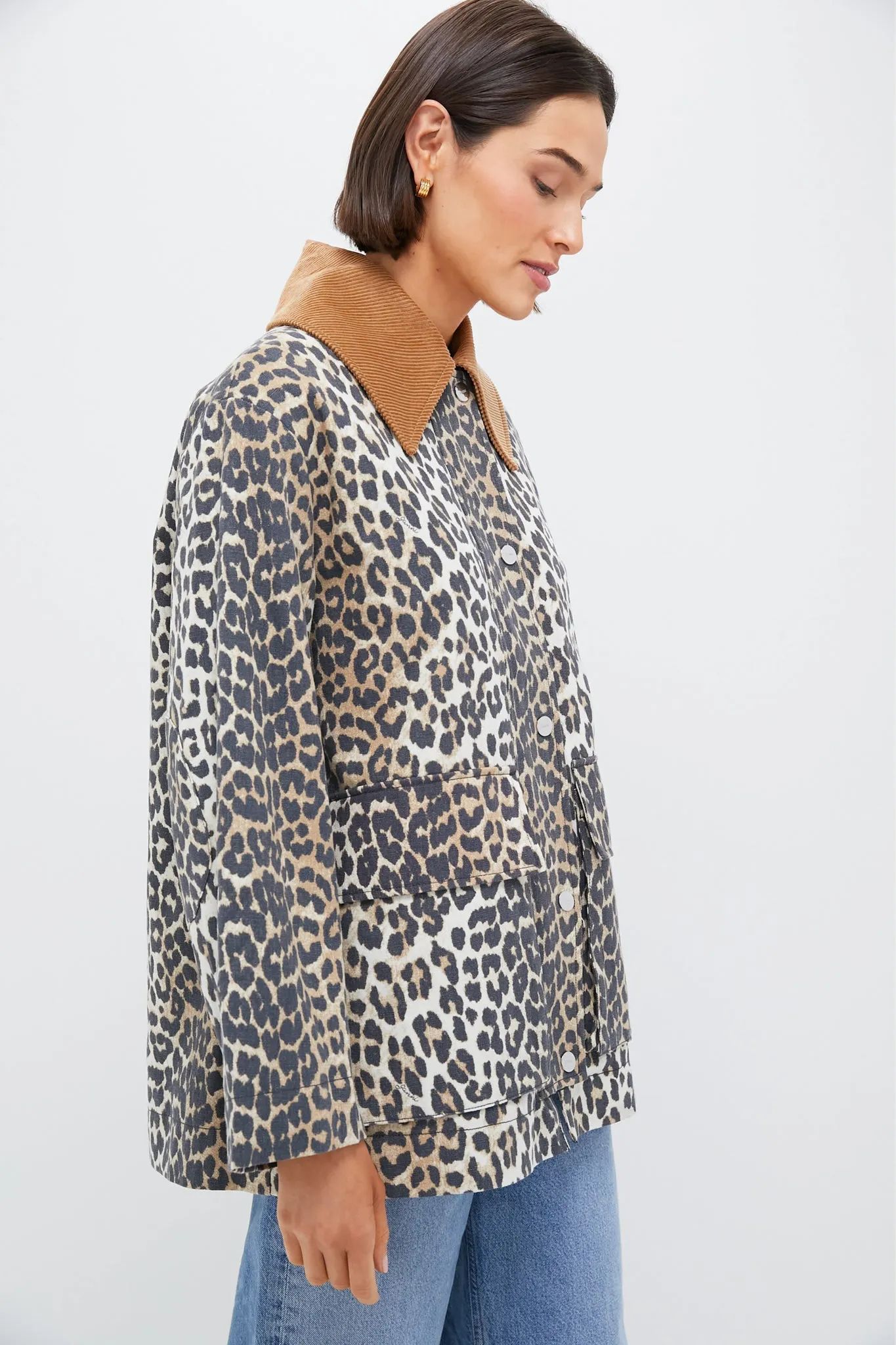 Almond Milk Printed Canvas Midi Jacket