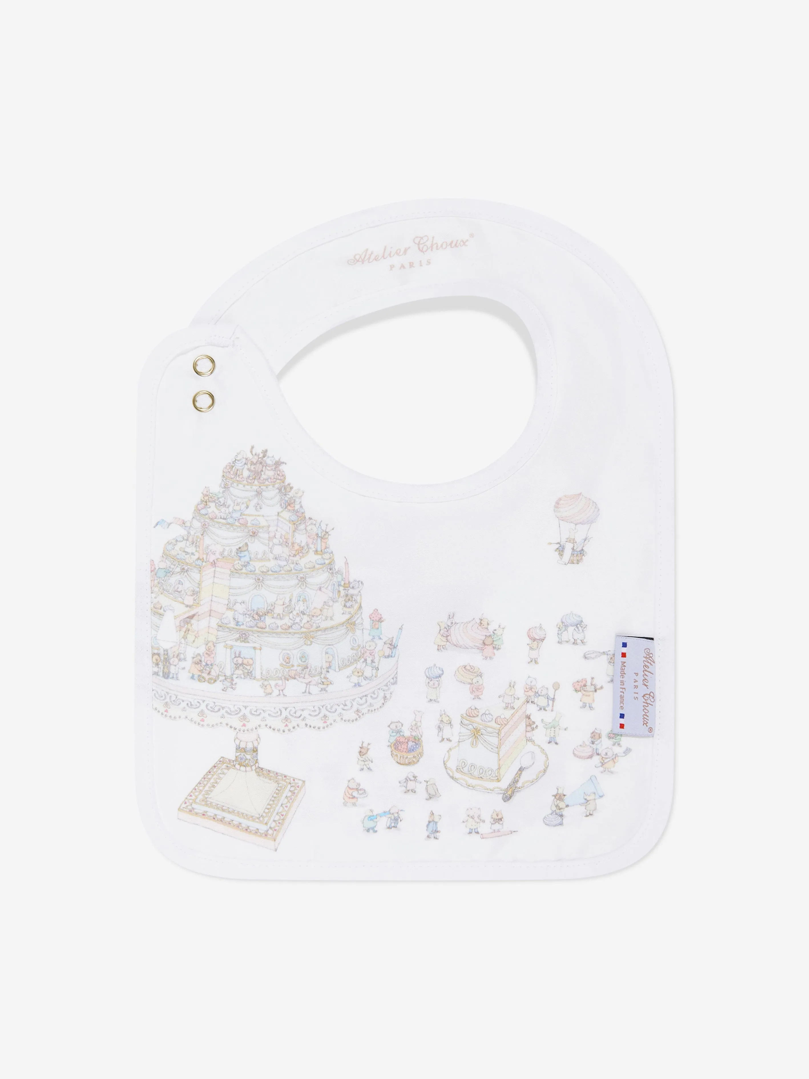 Atelier Choux Baby Le Gateau Carr and Satin Bib Set in White