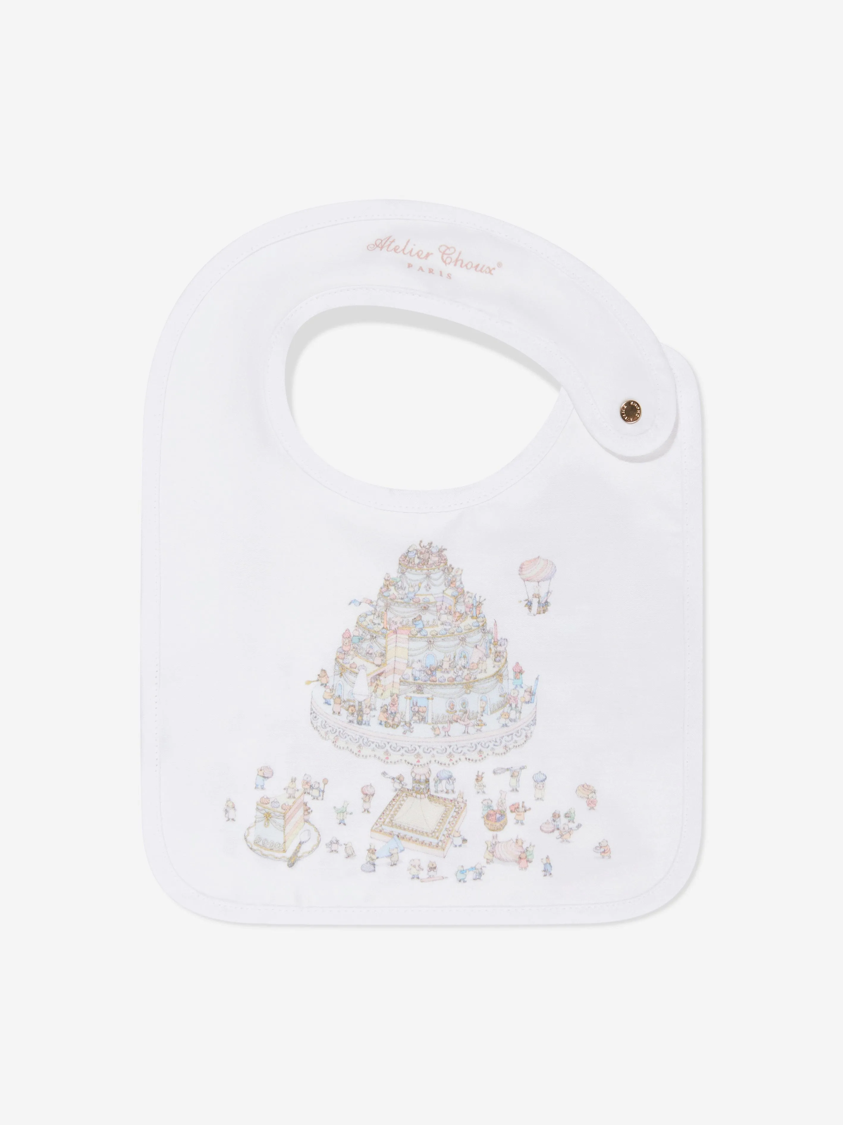 Atelier Choux Baby Le Gateau Carr and Satin Bib Set in White