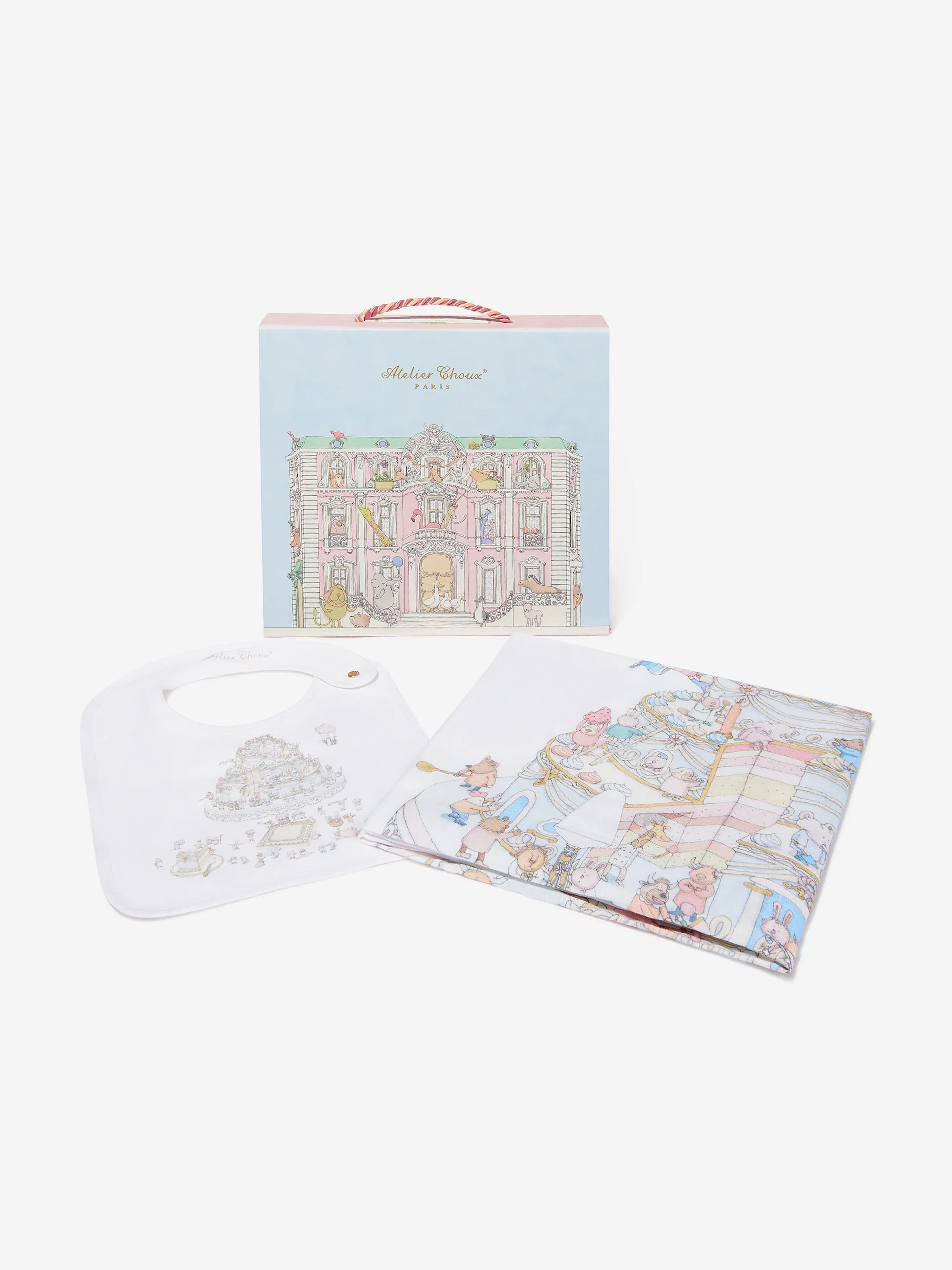 Atelier Choux Baby Le Gateau Carr and Satin Bib Set in White