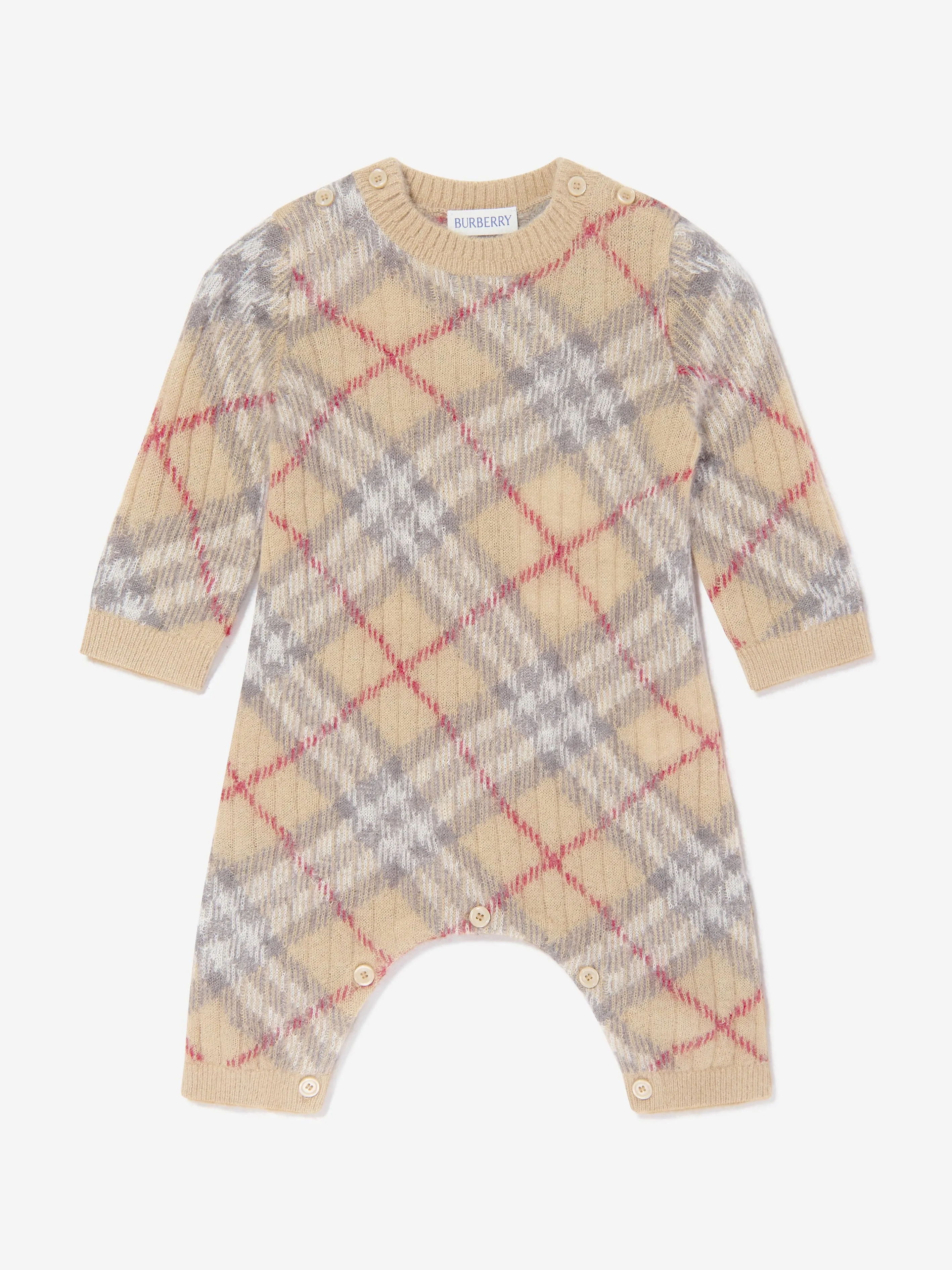 Baby Camillo Rib Check Romper in Beige