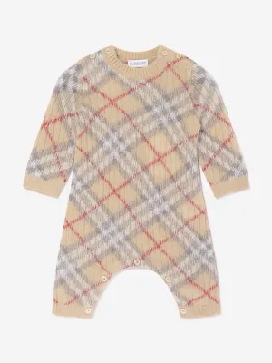 Baby Camillo Rib Check Romper in Beige