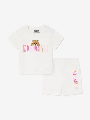 Baby Girls Bear Logo Short Set in Ivory
