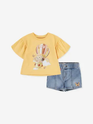 Baby Girls Flutter Sleeve T-Shirt and Shorts Set in Yellow