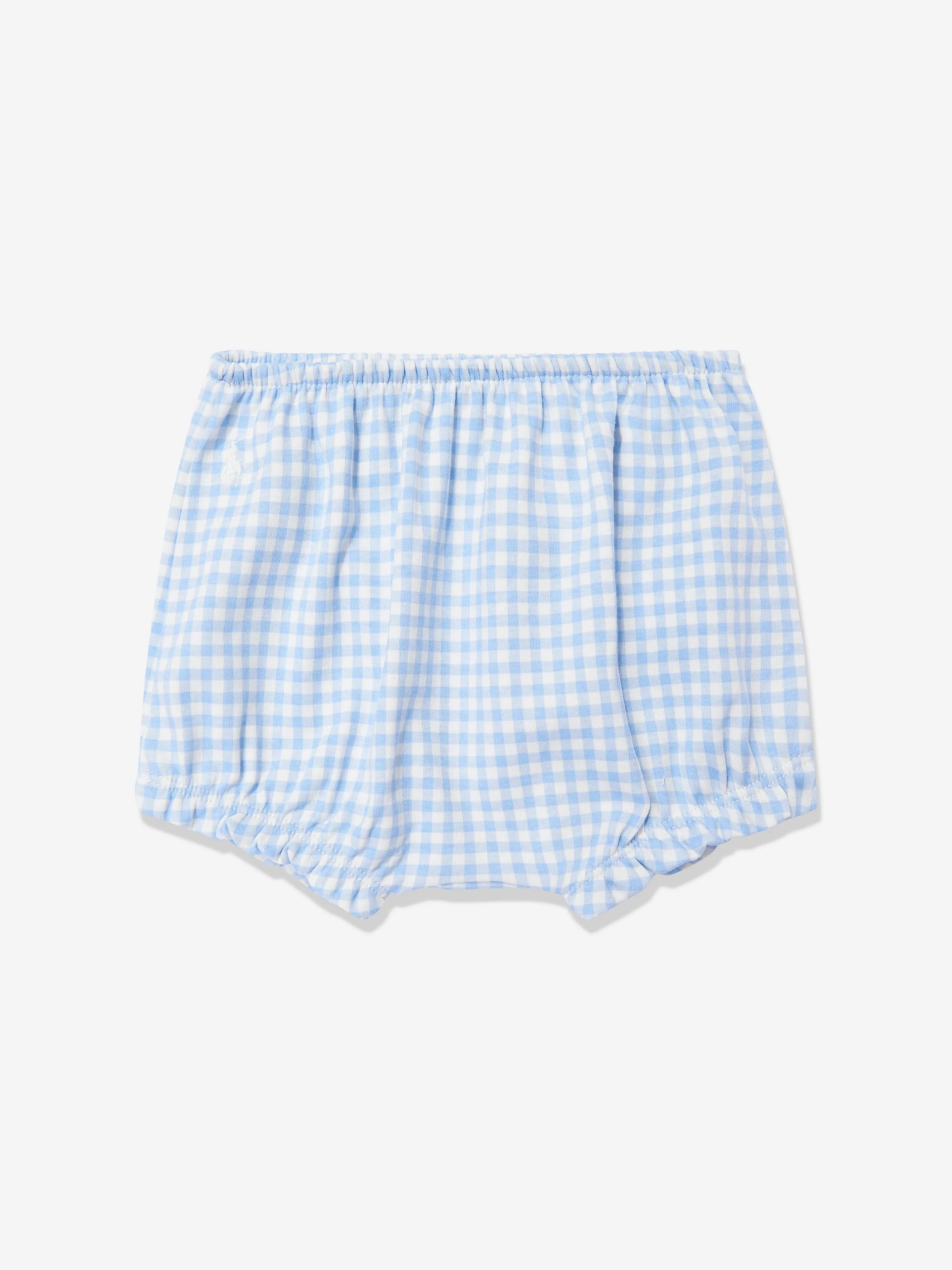 Baby Girls Gingham Short Set with Sun Hat in Blue