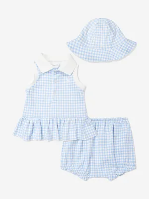 Baby Girls Gingham Short Set with Sun Hat in Blue