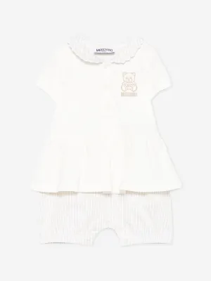 Baby Girls Teddy Bear Romper Set in Ivory