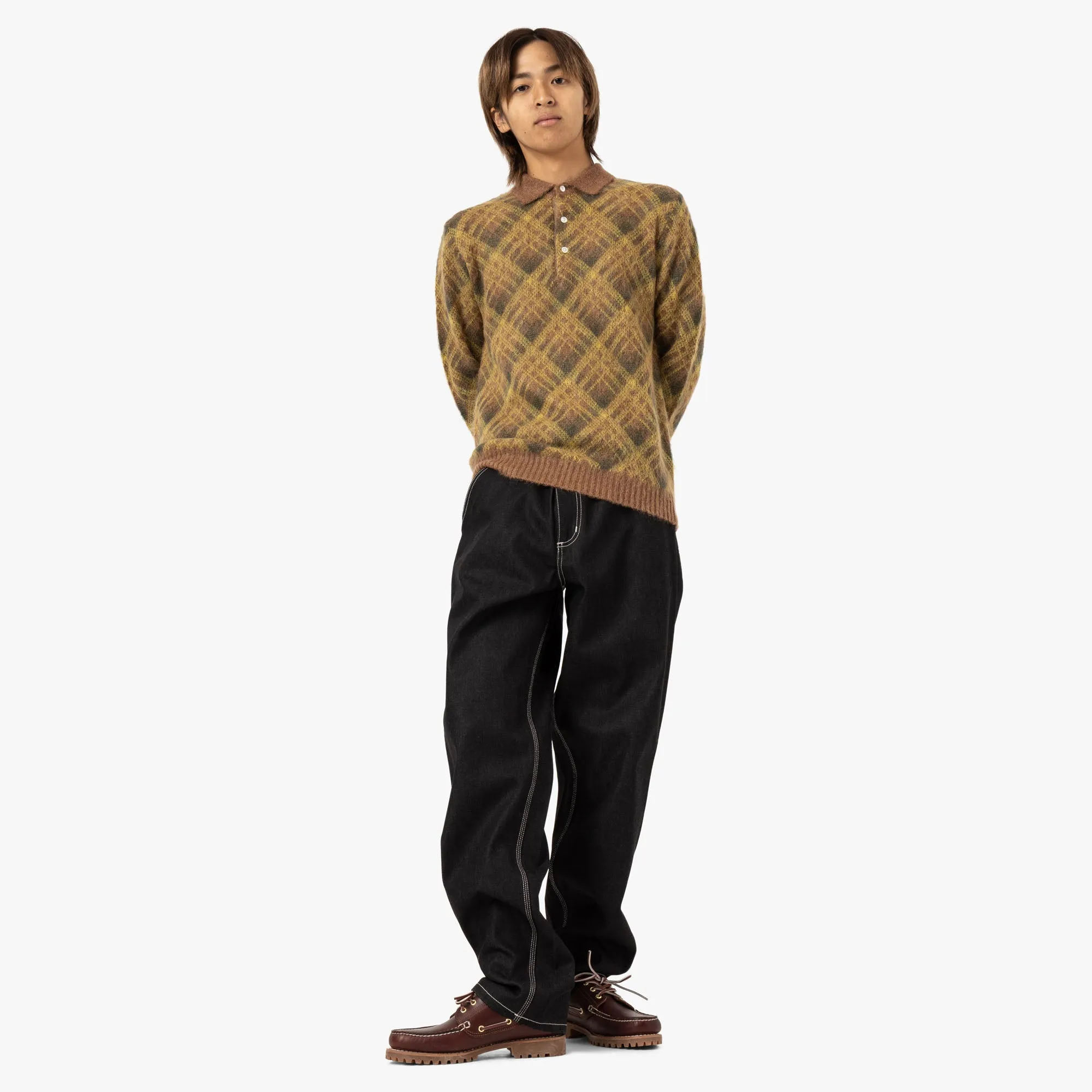BEAMS PLUS Knit Polo Stripe / Brown