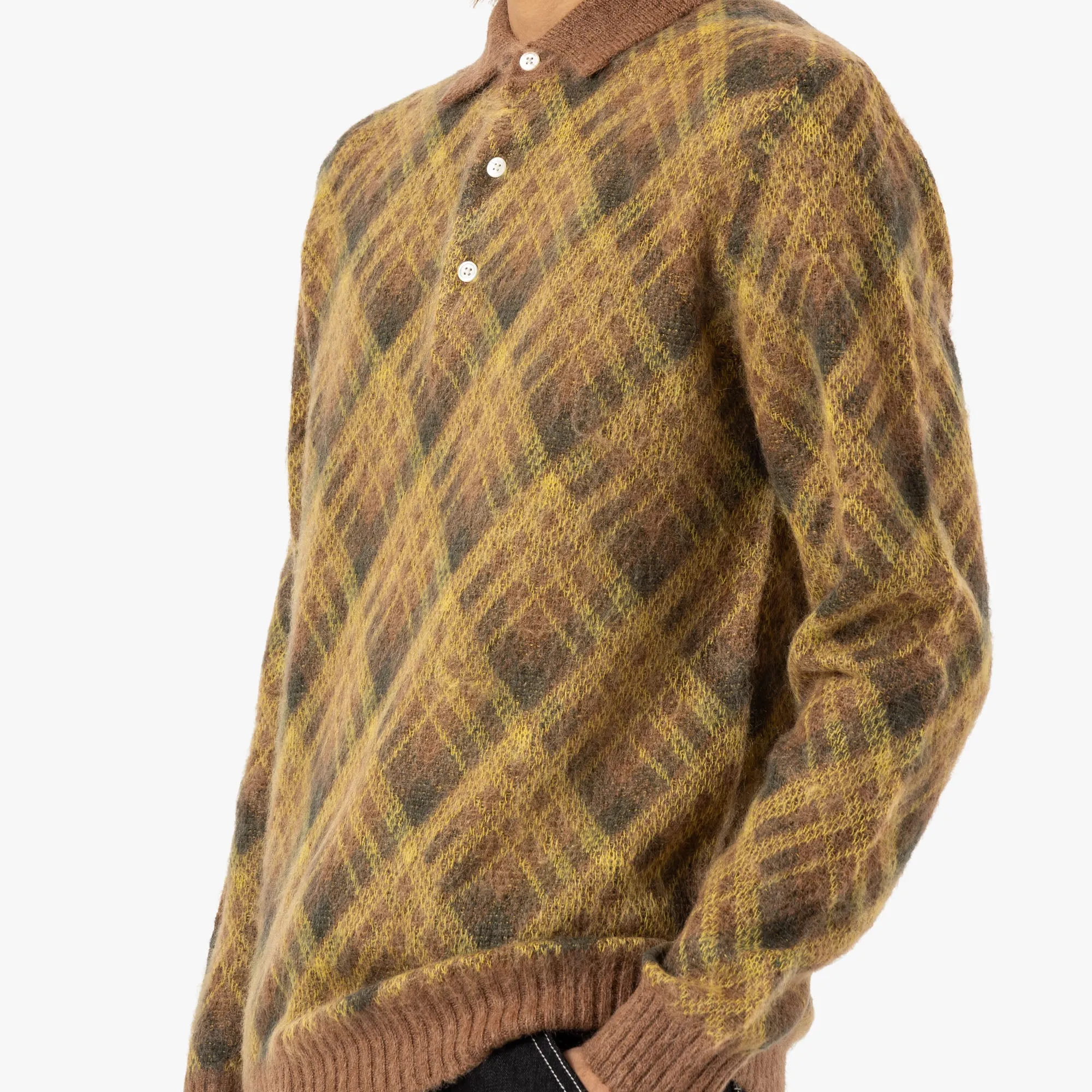 BEAMS PLUS Knit Polo Stripe / Brown
