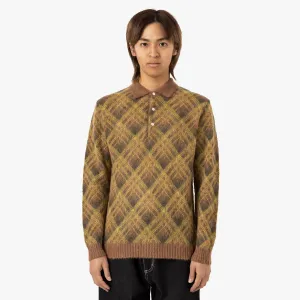 BEAMS PLUS Knit Polo Stripe / Brown