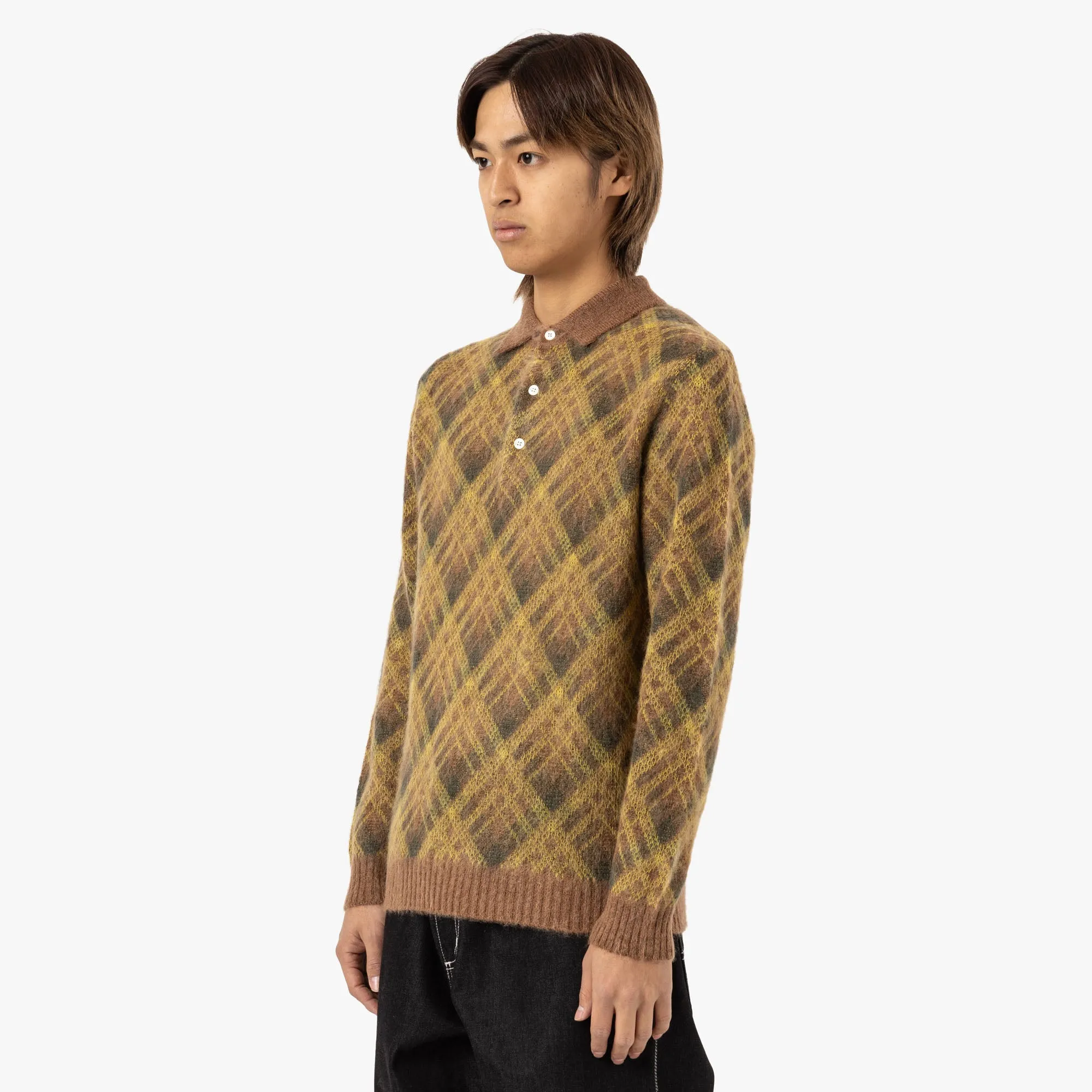 BEAMS PLUS Knit Polo Stripe / Brown