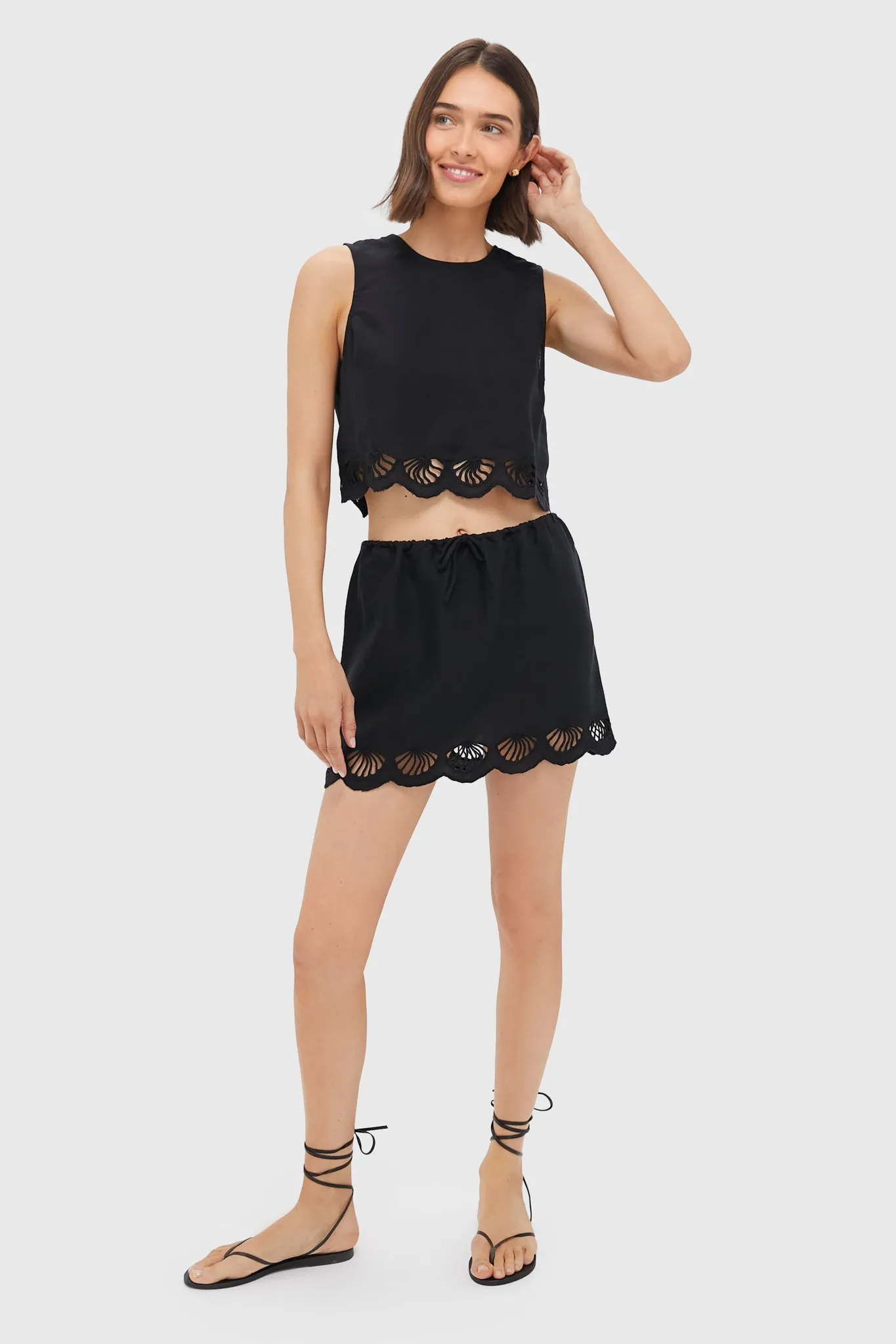 Black Air Linen Scallop Tank
