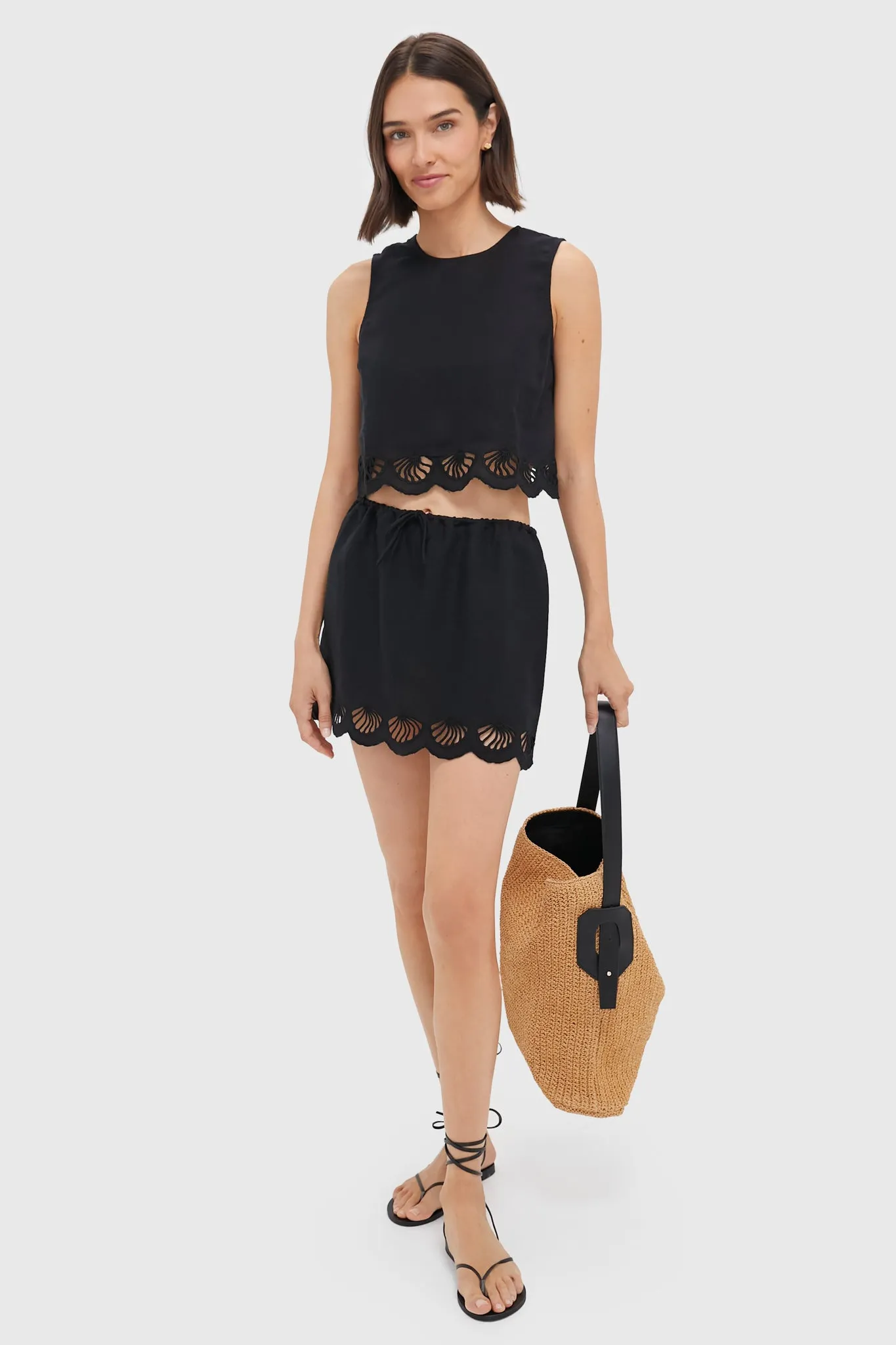 Black Air Linen Scallop Tank