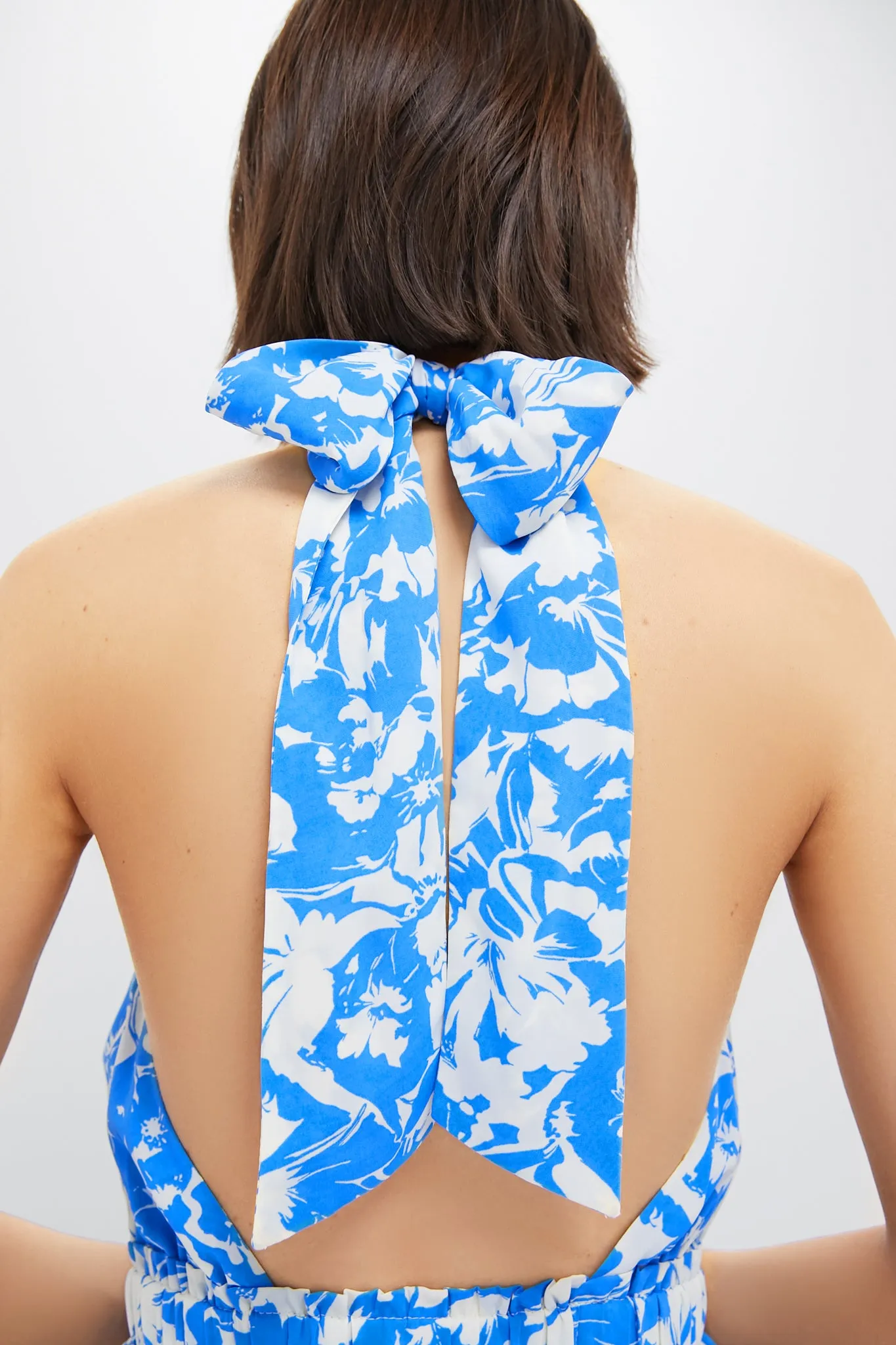 Blue and White Floral Halter Neck Jenny Midi Dress