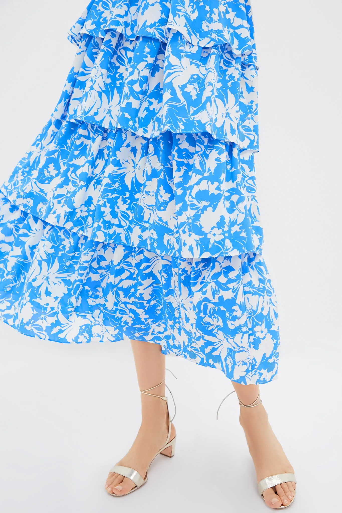 Blue and White Floral Halter Neck Jenny Midi Dress