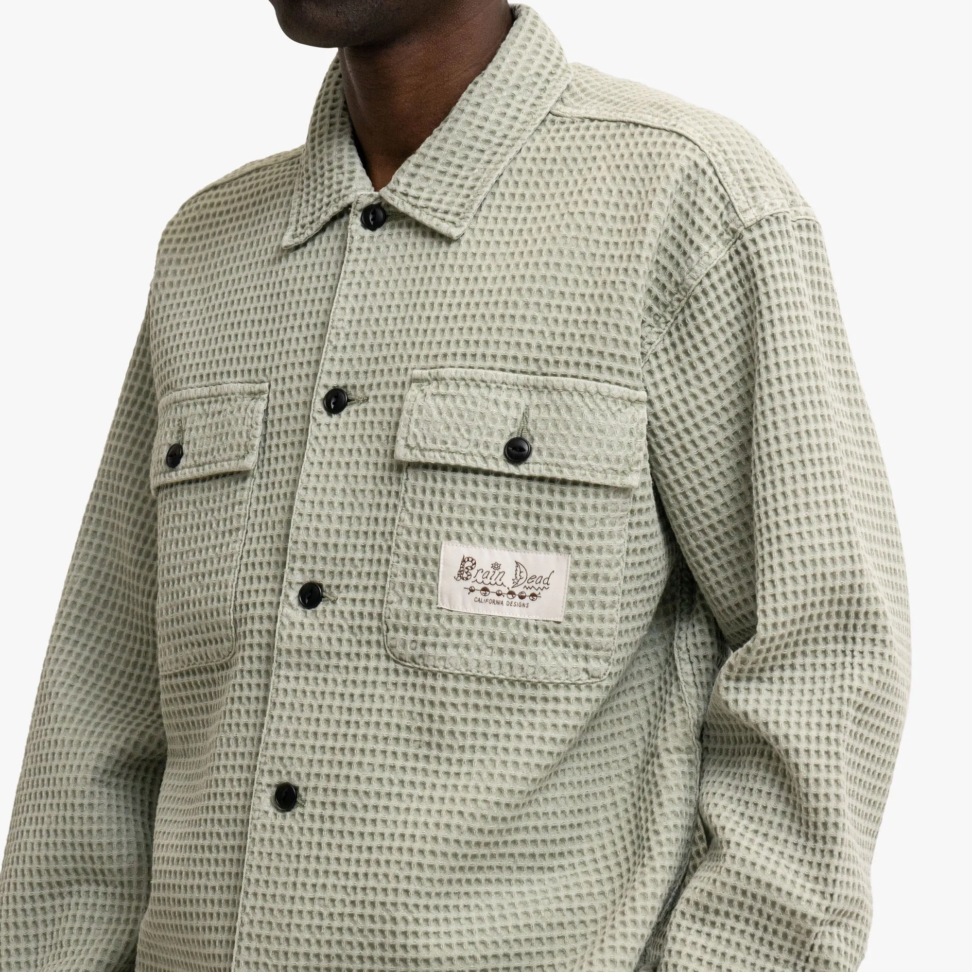 Brain Dead Waffle Button Shirt Stone