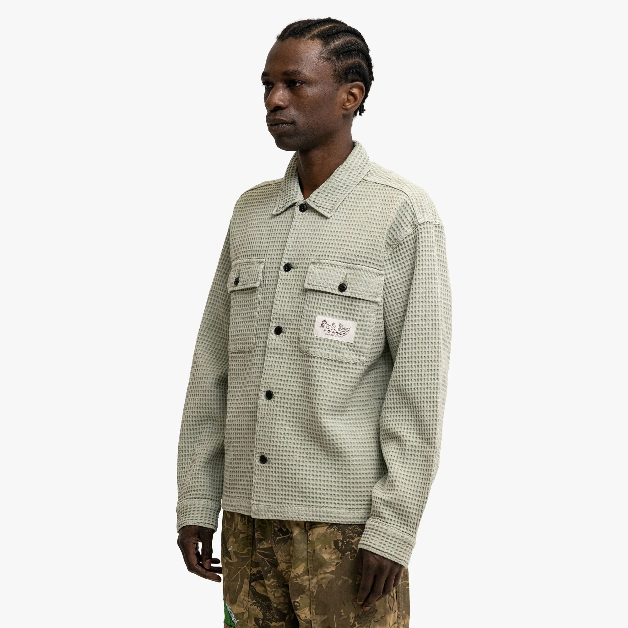 Brain Dead Waffle Button Shirt Stone