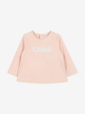 Chlo Baby Girls Long Sleeve Logo T-Shirt in Pink