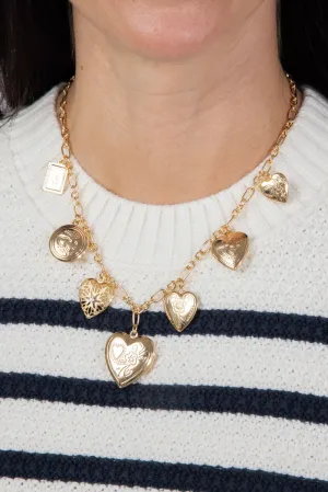 Chunky Locket Charm Necklace in Gold | JNC409GDCRY