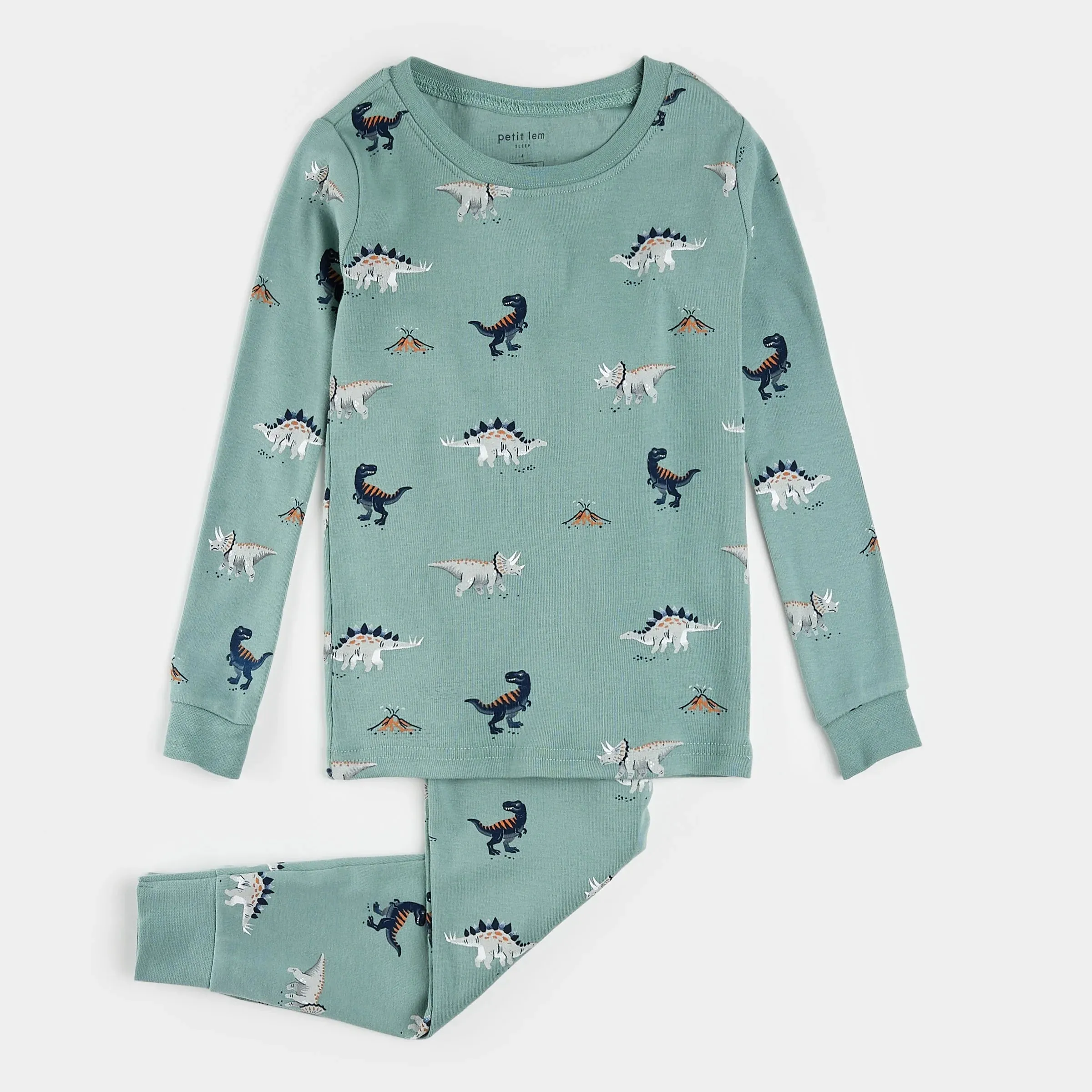 Dinosaur Print on Tidal Wave Pajama Set | Petit Lem
