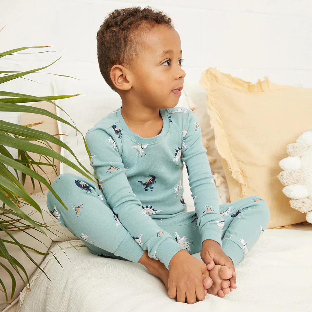 Dinosaur Print on Tidal Wave Pajama Set | Petit Lem