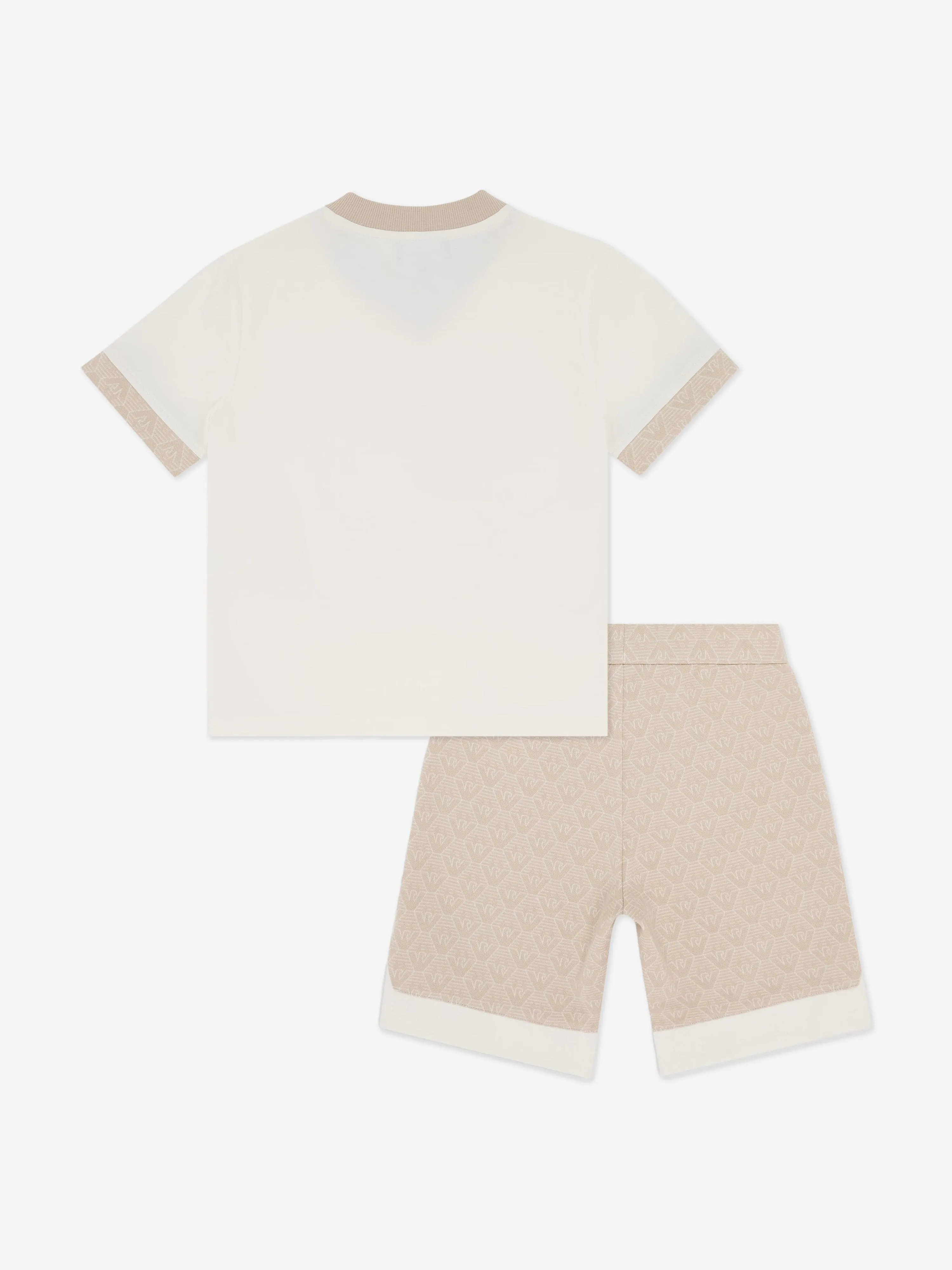 Emporio Armani Boys Logo Short Set in Beige