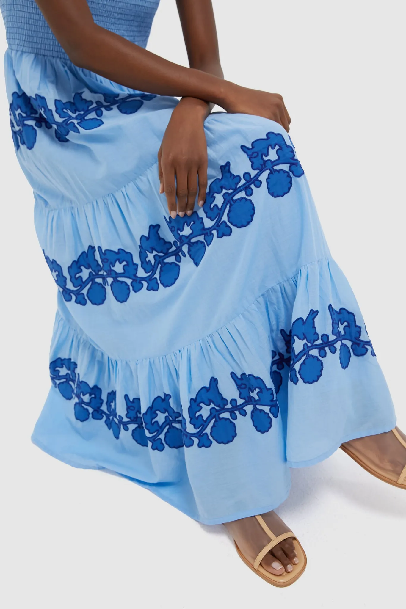 Exclusive Tangier Blue Sleeveless Smocked Maxi Dress