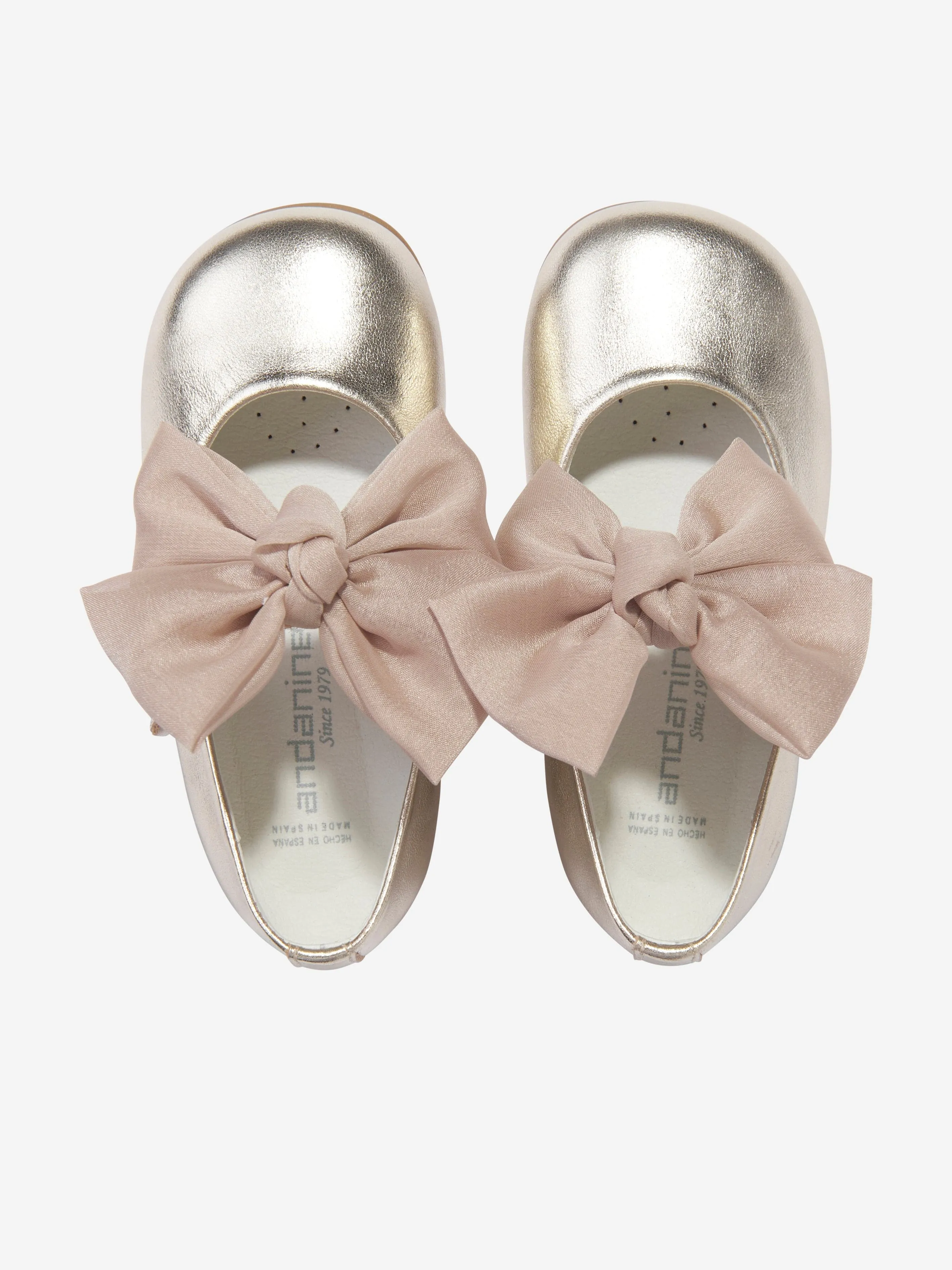 Girls Leather Bow Shoes in Gold