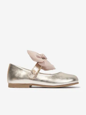 Girls Leather Bow Shoes in Gold