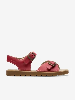 Girls Leather Play Sun Reef Sandals in Red