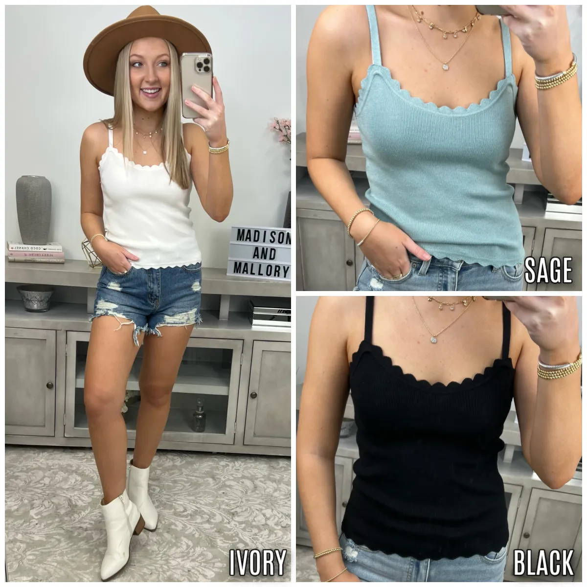 Gossip Queen Scallop Cami Top - FINAL SALE