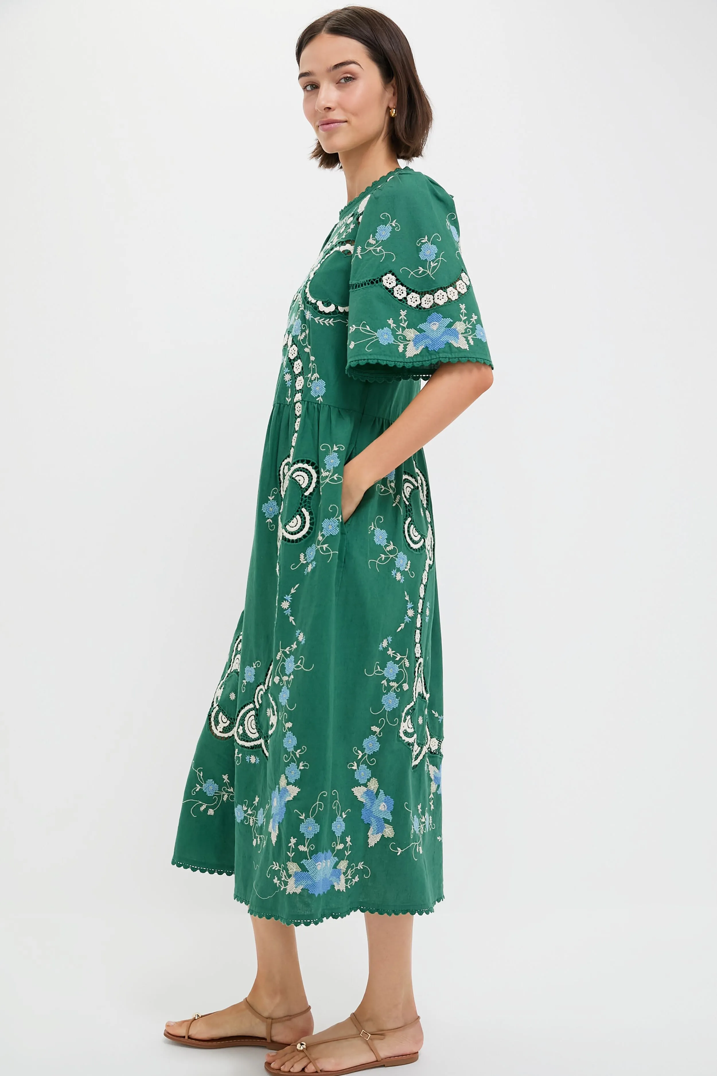 Green Vesna Embroidery Short Sleeve Dress