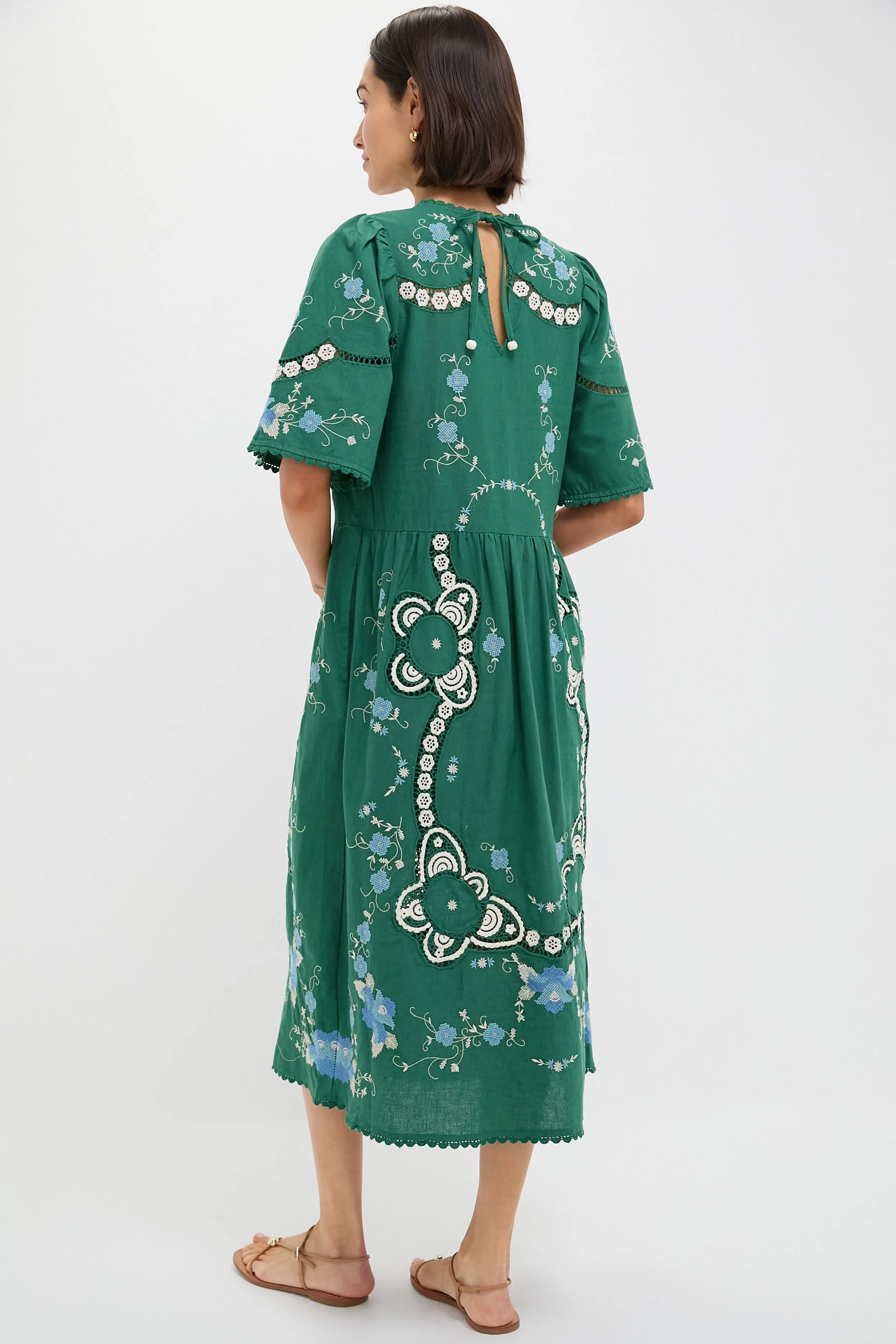 Green Vesna Embroidery Short Sleeve Dress