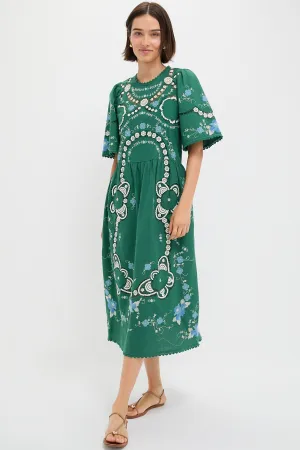Green Vesna Embroidery Short Sleeve Dress