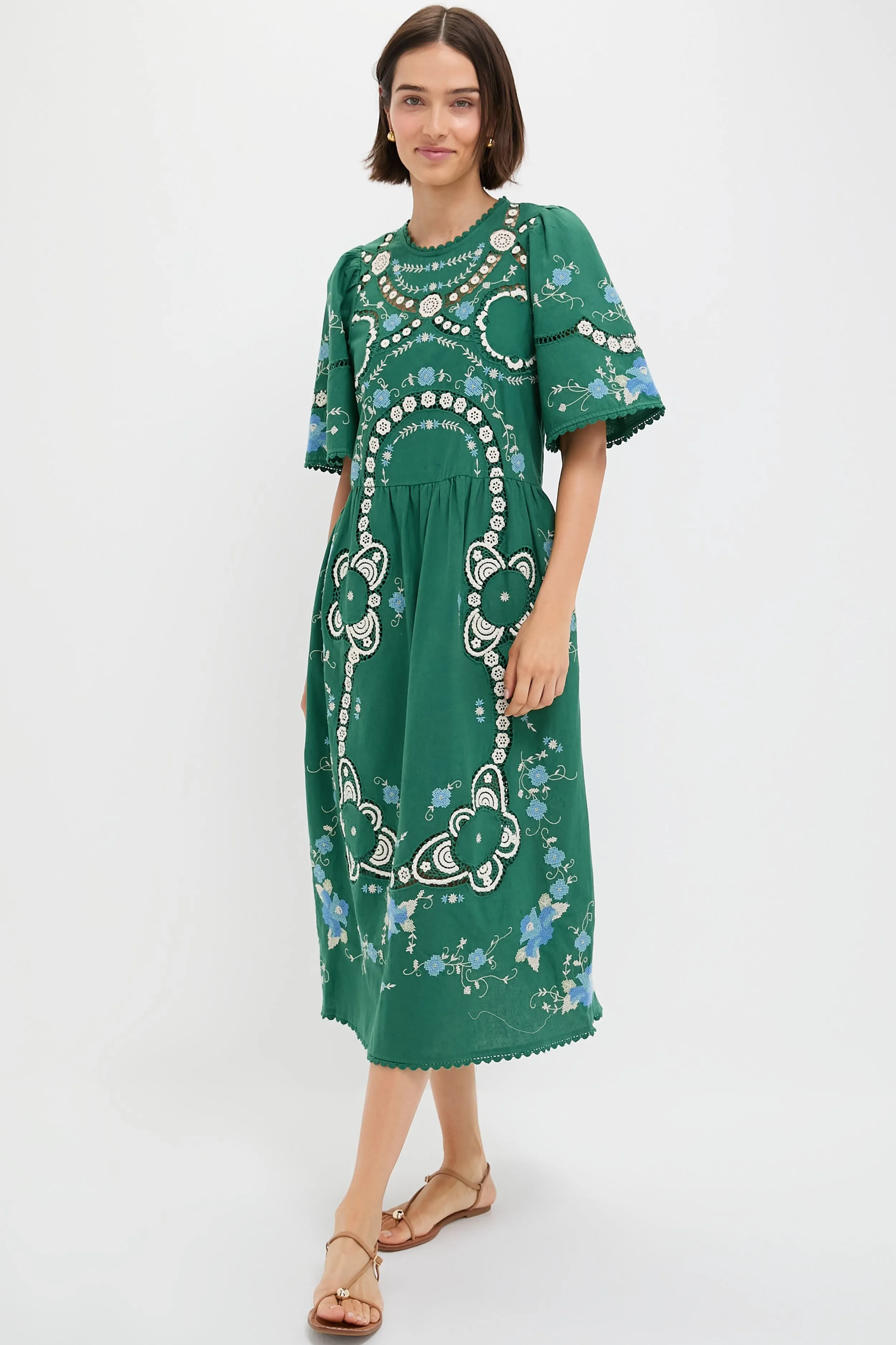 Green Vesna Embroidery Short Sleeve Dress