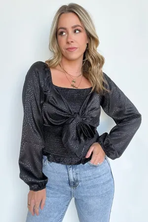 Kamali Smocked Satin Tie Front Top - FINAL SALE