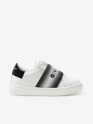 Kids Leather Embroidered Logo Trainers in Black