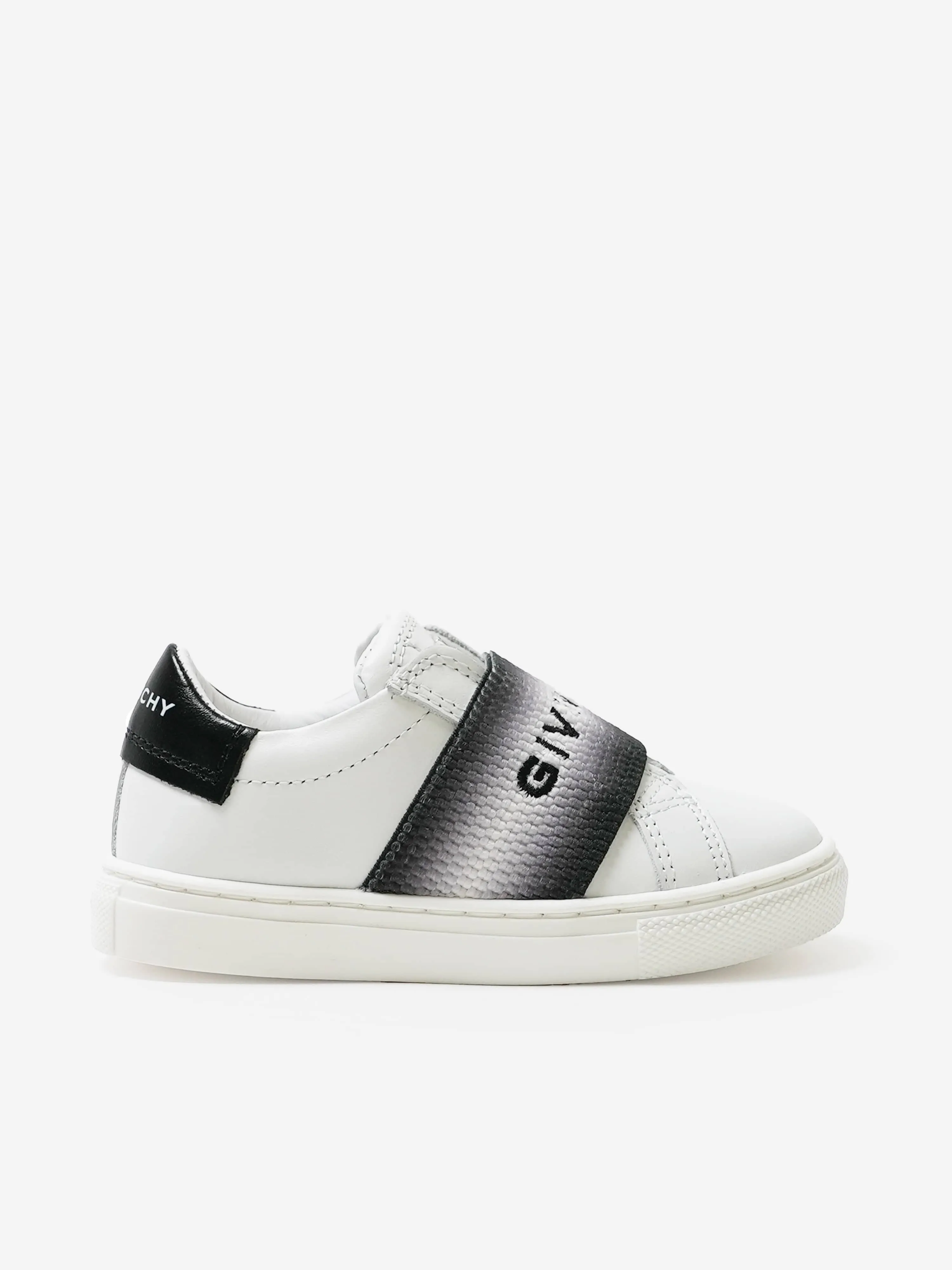 Kids Leather Embroidered Logo Trainers in Black
