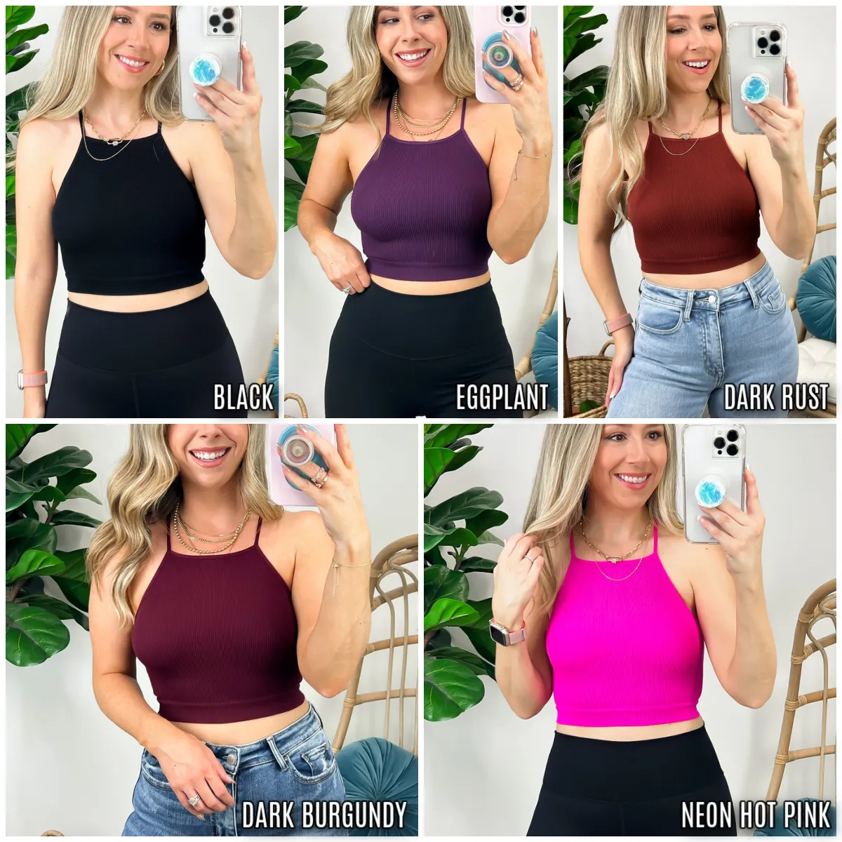 Lizara Ribbed Seamless Cropped Cami Tank Top - FINAL SALE