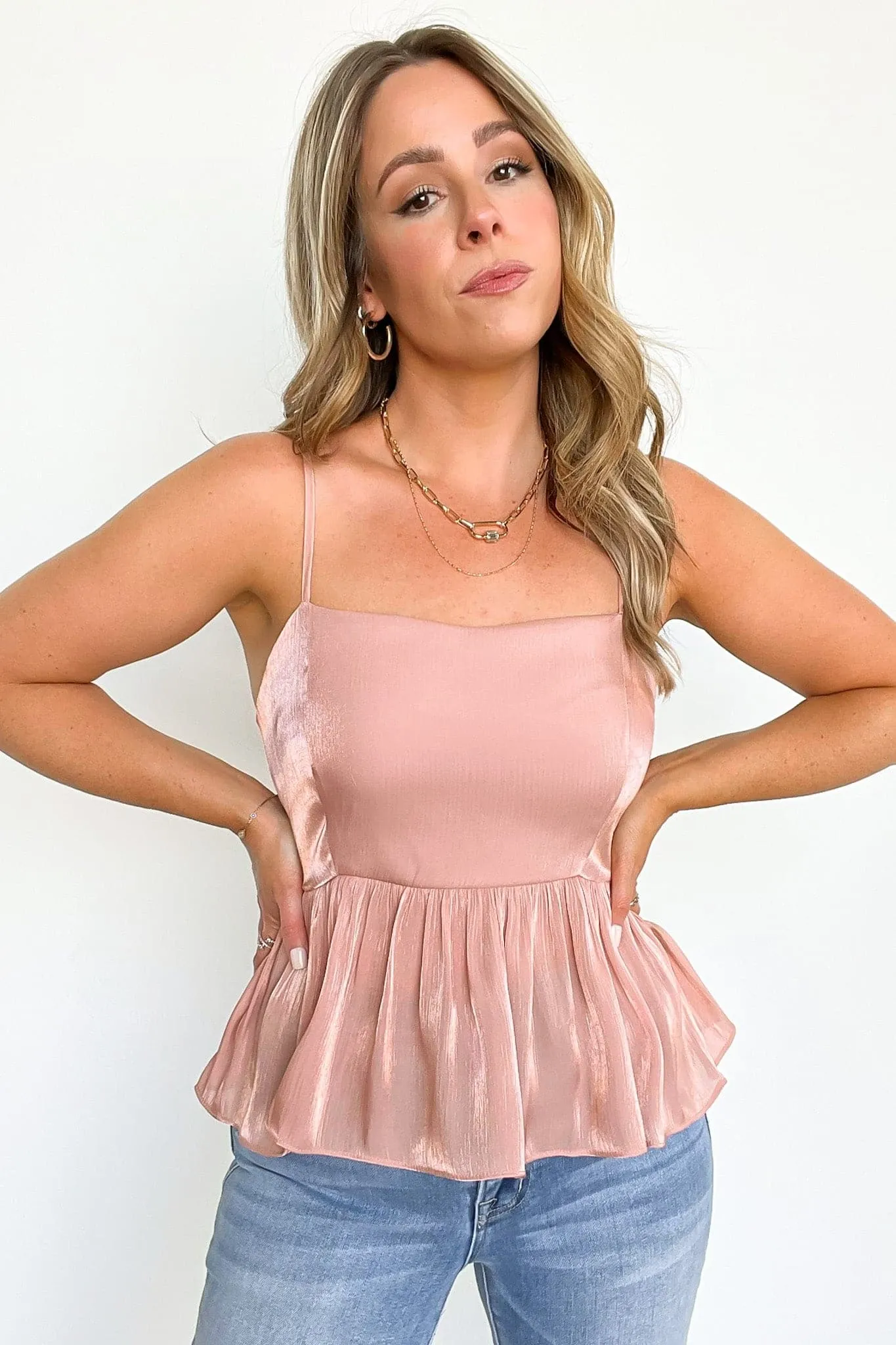 Lucindah Satin Peplum Tank Top - FINAL SALE