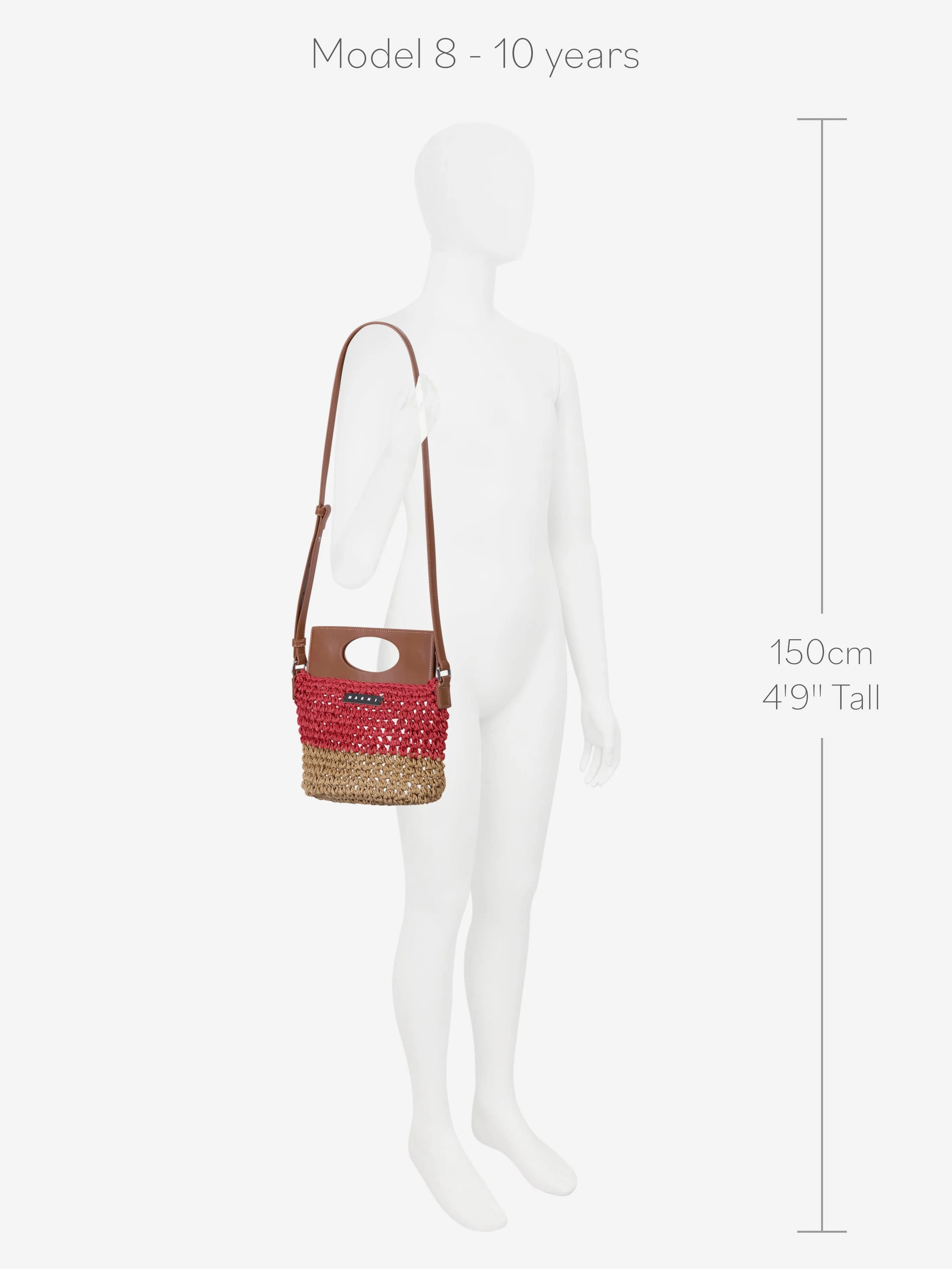 MARNI Girls Raffia and Faux Leather Crossbody Bag in Brown (20cm)