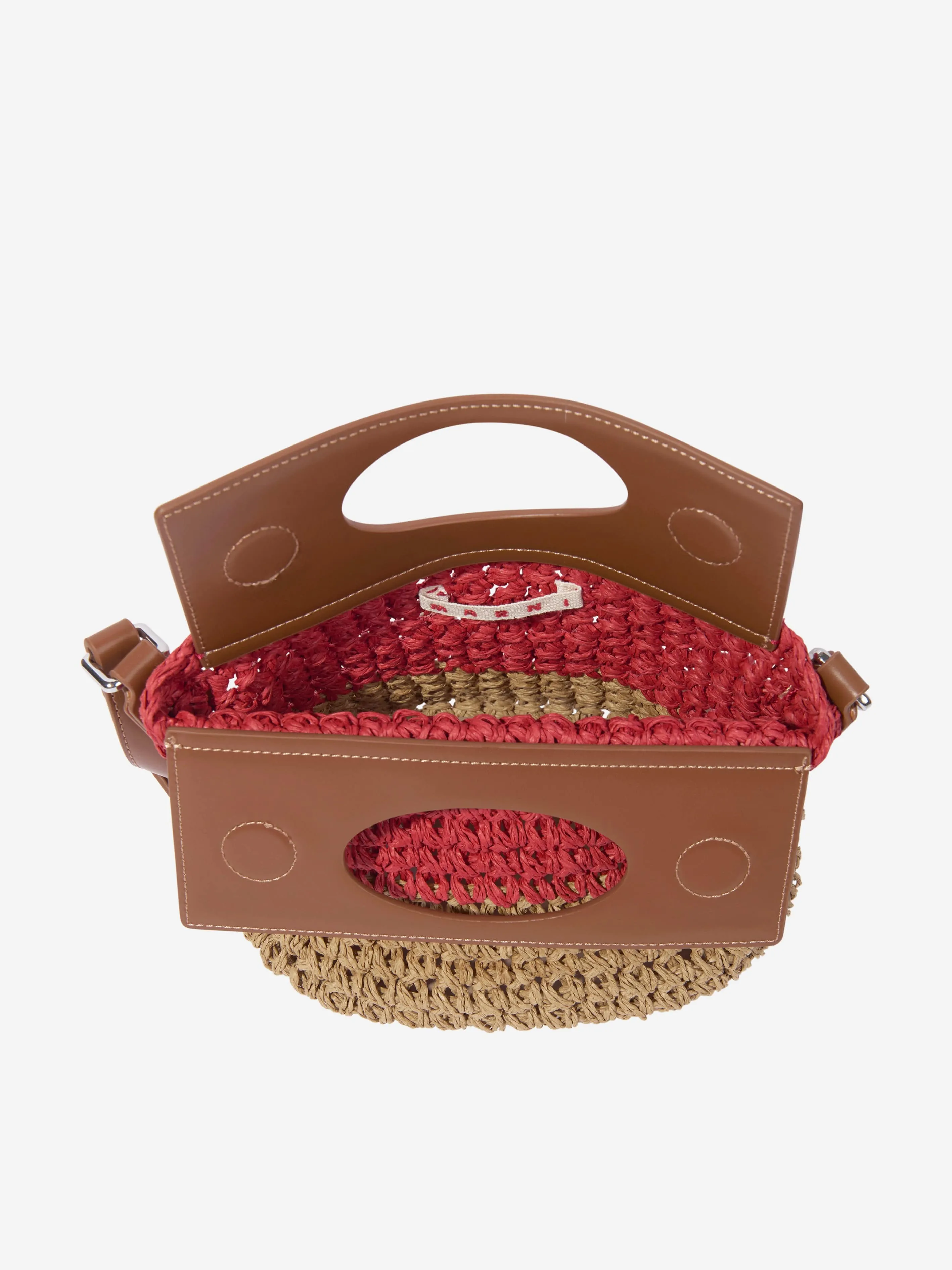 MARNI Girls Raffia and Faux Leather Crossbody Bag in Brown (20cm)