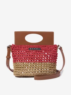 MARNI Girls Raffia and Faux Leather Crossbody Bag in Brown (20cm)