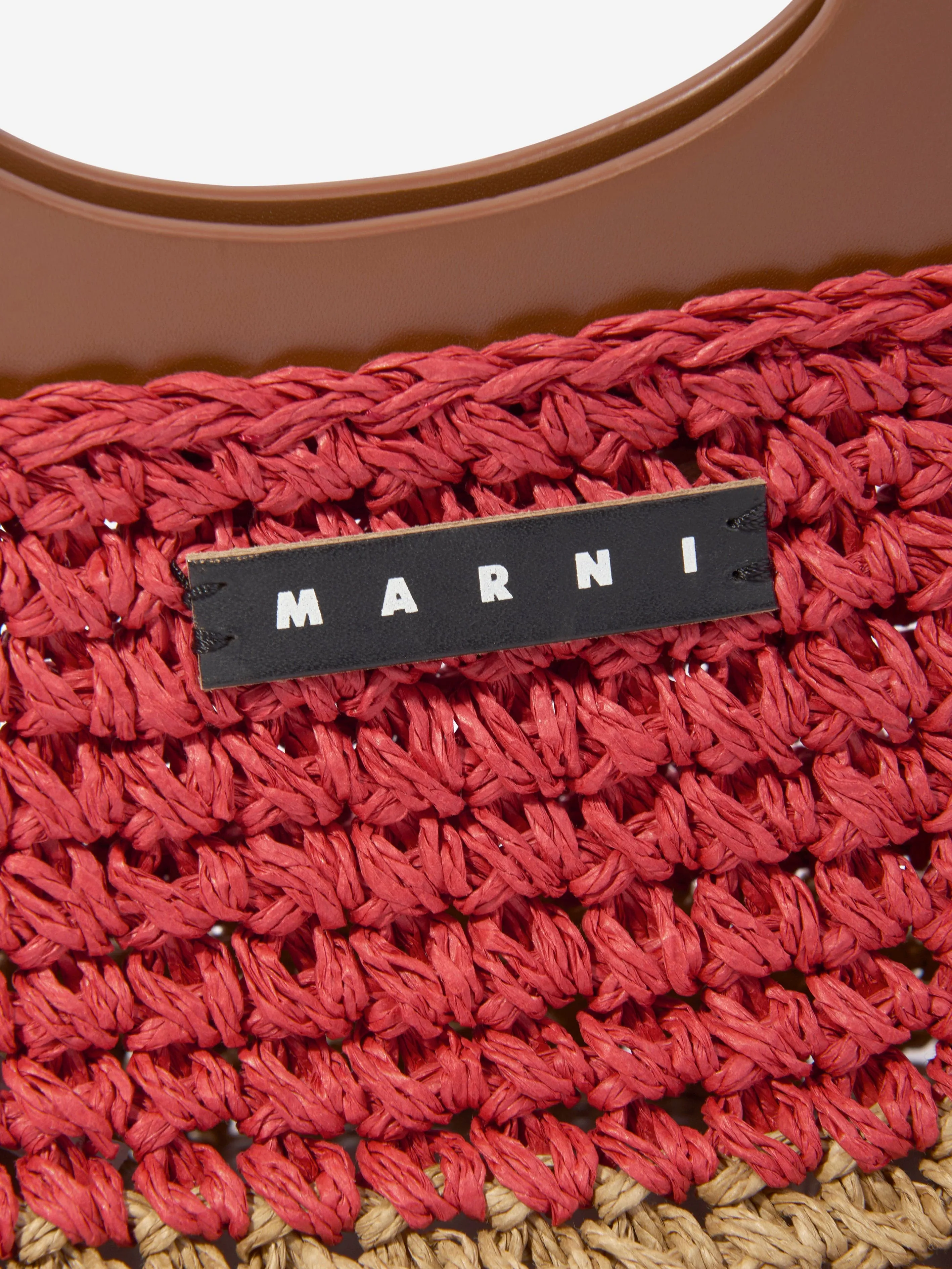MARNI Girls Raffia and Faux Leather Crossbody Bag in Brown (20cm)
