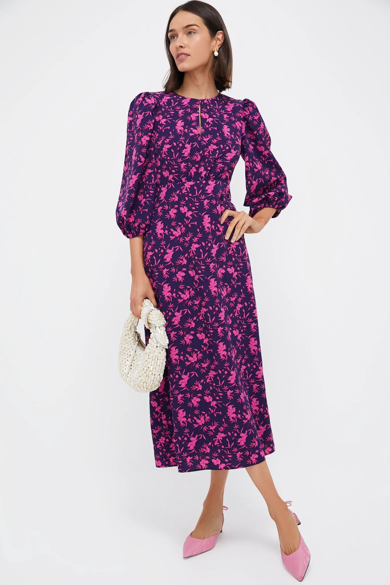 Navy & Fuchsia Floral Norma Maxi Dress