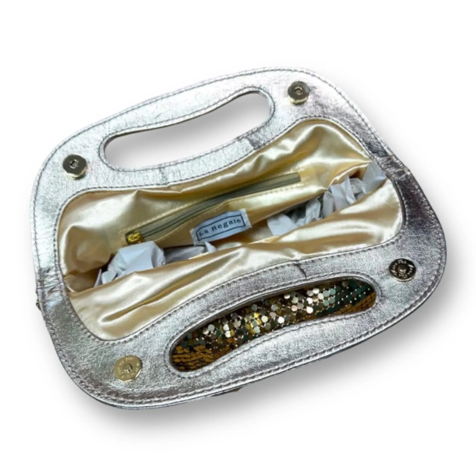 NEW! La Regale Gold Mesh Sequins Fashionable Clutch Designer Handbag