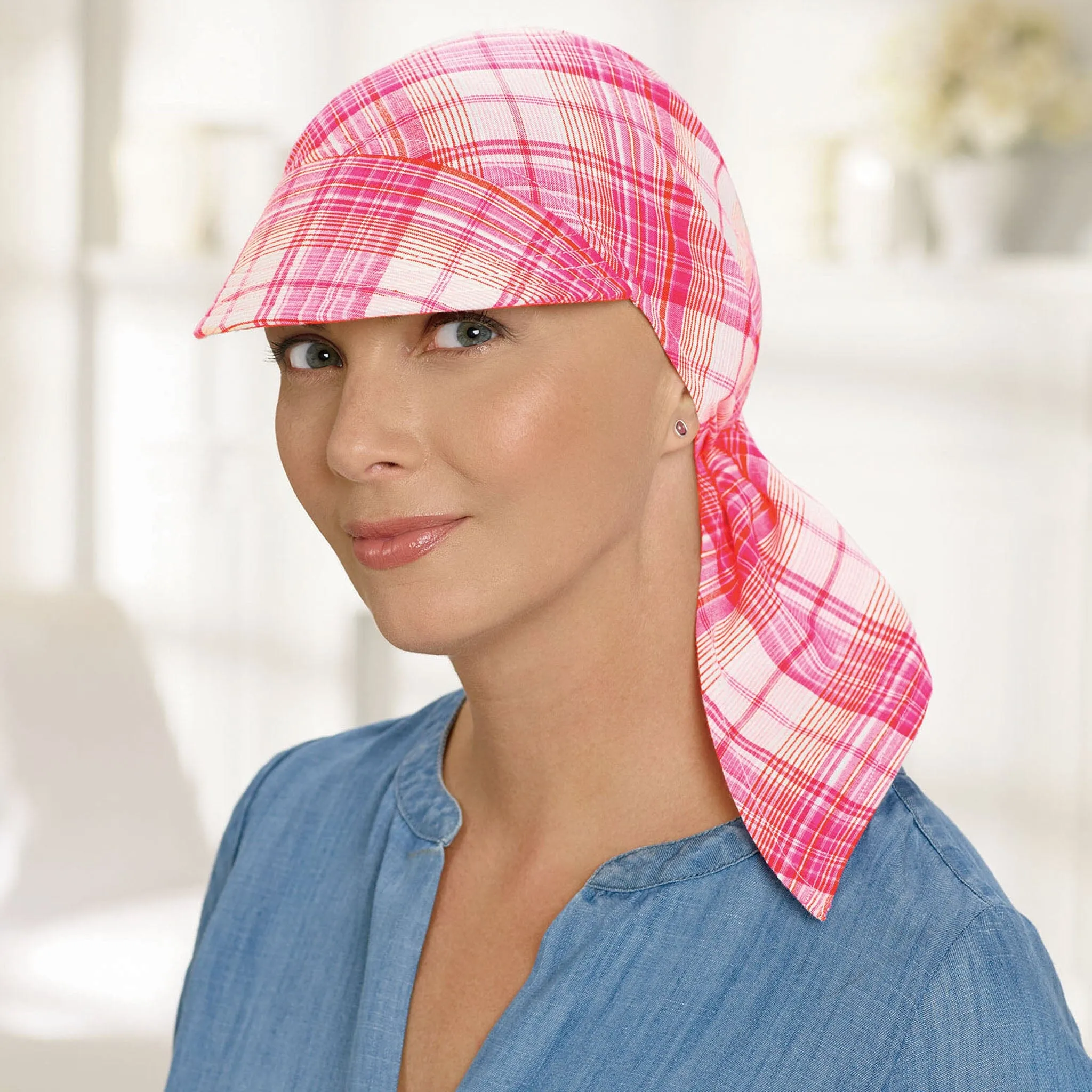 Plaid 100% Cotton Scarf with Brim