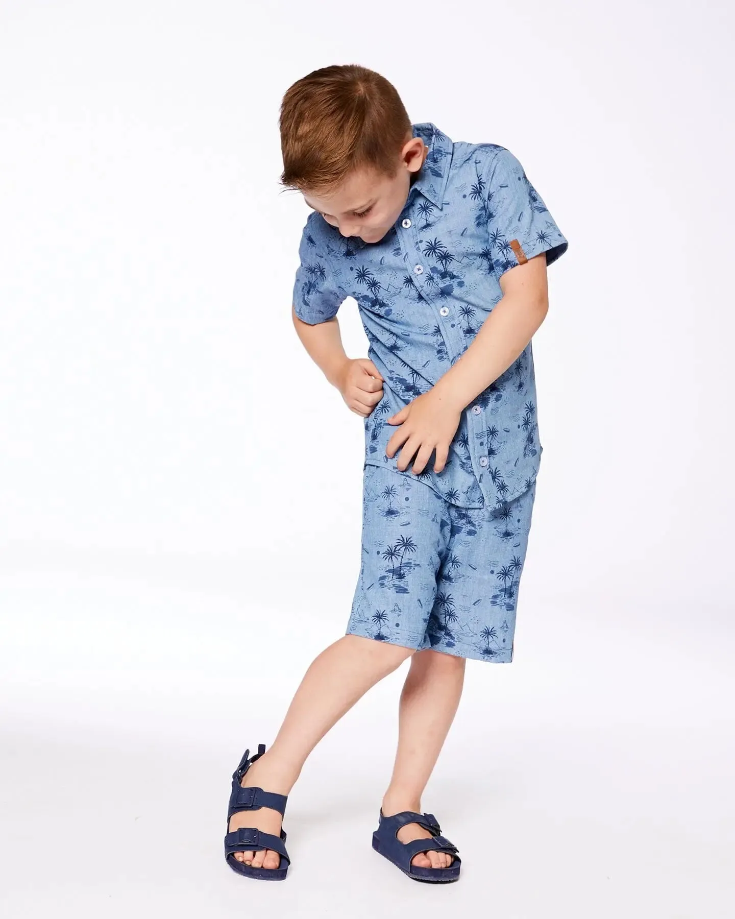 Printed Chambray Short Pale Blue And Navy